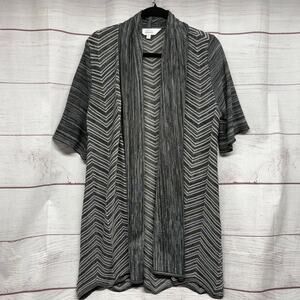 Misook Gray Chevron Knit Cardigan Jacket Short Sleeve Open Front Medium